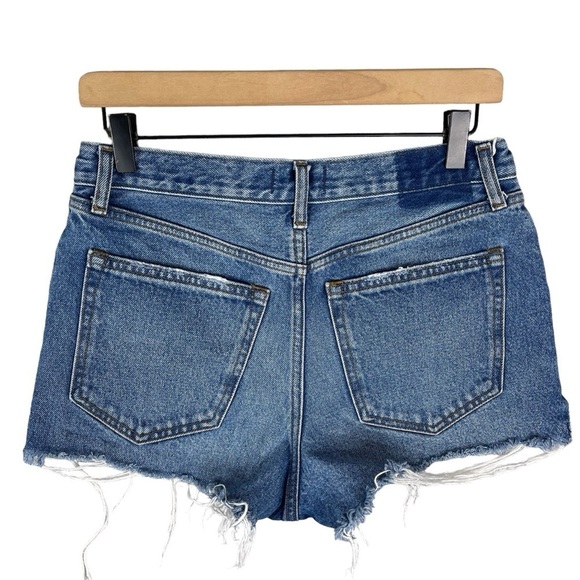 Abercrombie & Fitch Annie High Rise Short 28 Button Fly Raw Hem Rigid Denim Blue - Picture 4 of 6